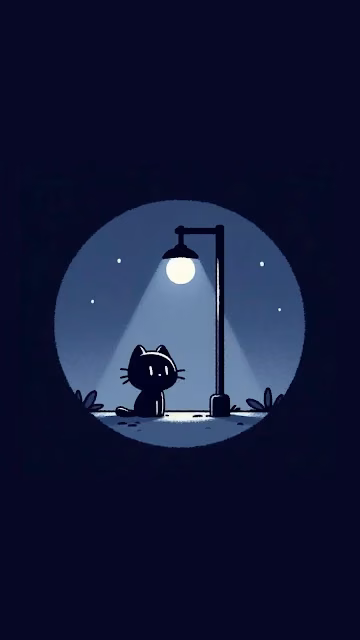 Minimalist Black Cat Street Lamp Illustration, Dark Art - Free 4K & 8K Mobile Wallpaper