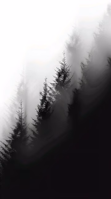 Minimalist Black Pine Trees Foggy Forest Silhouette Art - Free 4K & 8K Mobile Wallpaper