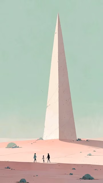 Minimalist Desert Landscape with Tall Pale Obelisk Structure - Free 4K & 8K Mobile Wallpaper