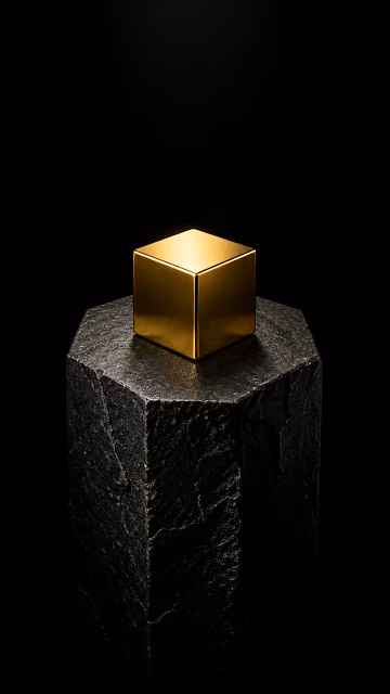 Minimalist Gold Cube on Basalt Column Wallpaper - Free 4K & 8K Mobile Wallpaper