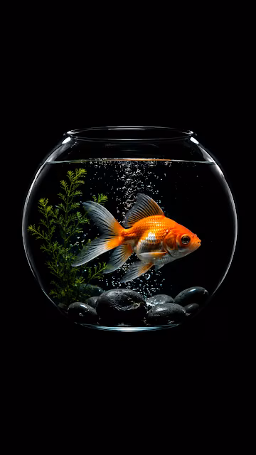 Minimalist Goldfish in Glass Bowl Dark Wallpaper - Free 4K & 8K Mobile Wallpaper