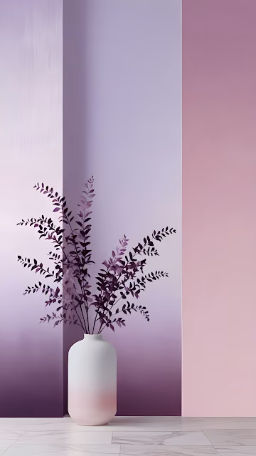 Minimalist Purple Foliage Vase Against Lavender Gradient - Free 4K & 8K Mobile Wallpaper