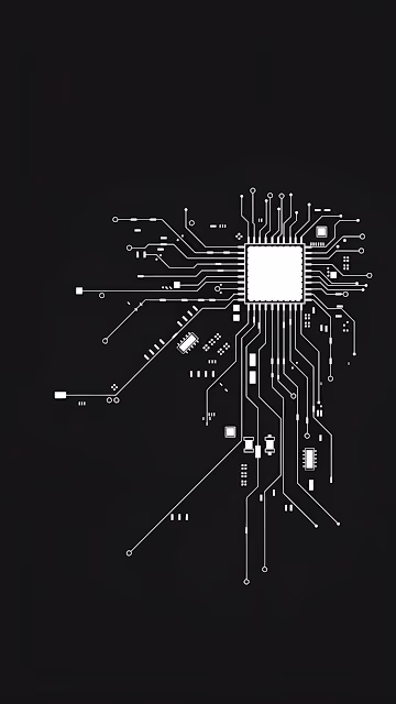 Minimalist White Circuit Board Design on Black Background - Free 4K & 8K Mobile Wallpaper