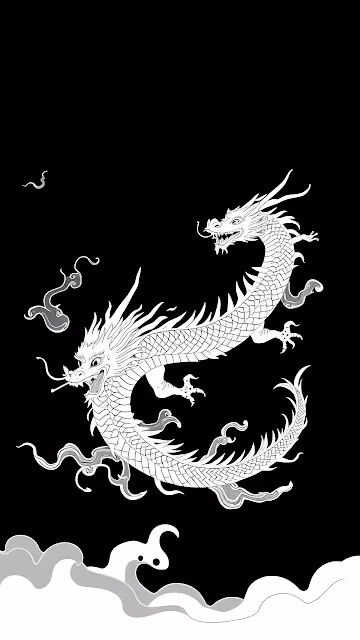 Minimalist White Dragon Illustration on Black - Free 4K & 8K Mobile Wallpaper