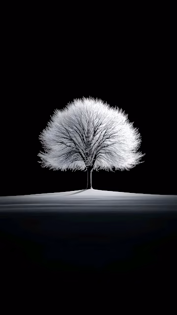 Minimalist White Frosted Tree Against Stark Black Void - Free 4K & 8K Mobile Wallpaper