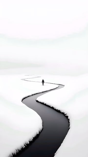 Minimalist Winter River Path, Solitary Figure - Free 4K & 8K Mobile Wallpaper