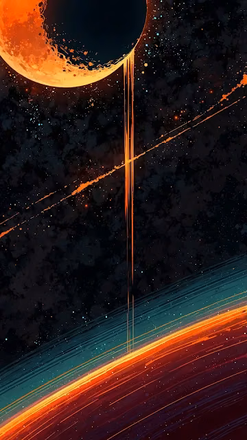 Molten Planet Dripping Lava onto Ringed Orange World - Free 4K & 8K Mobile Wallpaper