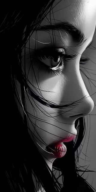 Monochrome Portrait with Bold Red Lips in Dramatic Light - Free 4K & 8K Mobile Wallpaper