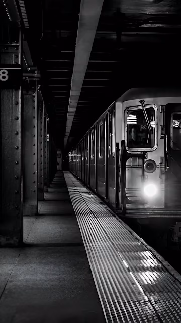 Monochrome Subway Train at Platform with Stark Lighting - Free 4K & 8K Mobile Wallpaper