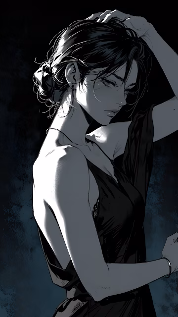 Monochrome Woman in Black Dress with Dramatic Lighting - Free 4K & 8K Mobile Wallpaper
