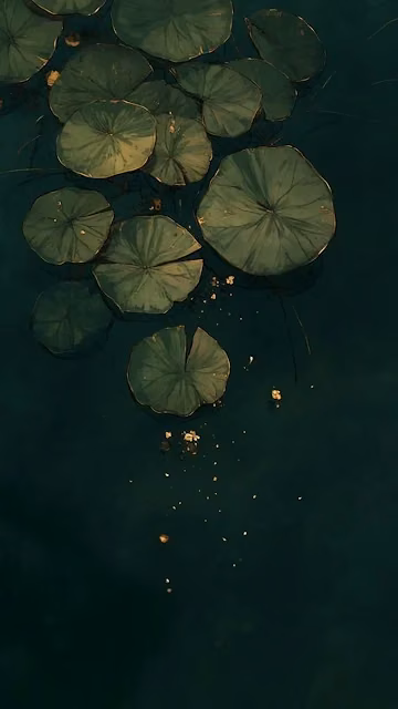 Moody Dark Water Lily Pads Golden Accents - Free 4K & 8K Mobile Wallpaper