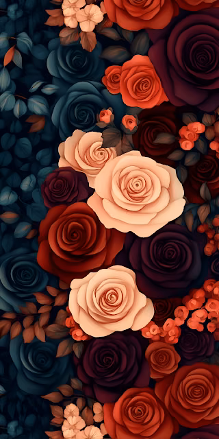 Moody Floral Pattern Dark Teal Burgundy Roses - Free 4K & 8K Mobile Wallpaper