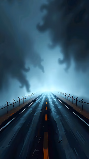Moody Foggy Road Leading to Mysterious Light - Free 4K & 8K Mobile Wallpaper