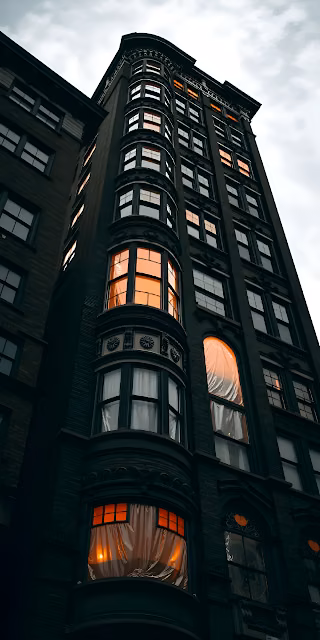 Moody Skyscraper Bay Windows Glowing Orange Light - Free 4K & 8K Mobile Wallpaper