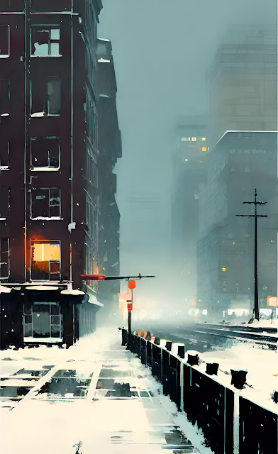 Moody Winter Cityscape Illustration Snowy Urban Fog - Free 4K & 8K Mobile Wallpaper