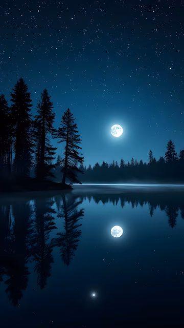 Moonlight Lake and Pine Forest - Free 4K & 8K Mobile Wallpaper