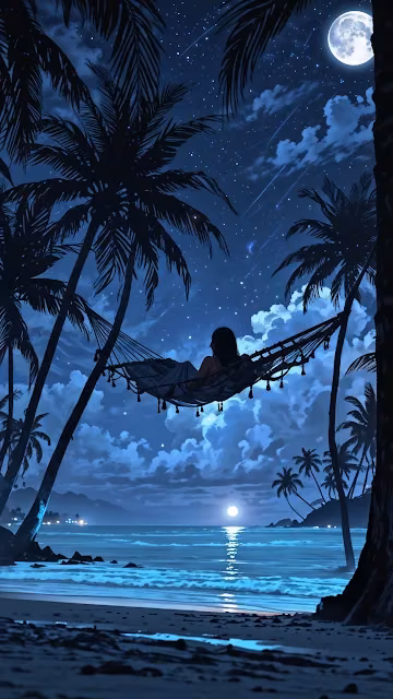 Moonlit Beach Hammock Under Starry Sky - Free 4K & 8K Mobile Wallpaper