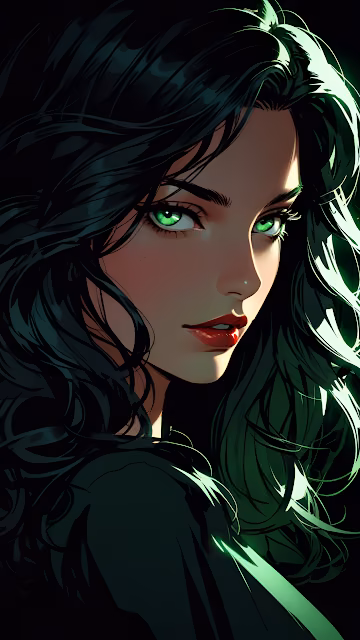 Mysterious Woman with Glowing Green Eyes in Darkness - Free 4K & 8K Mobile Wallpaper