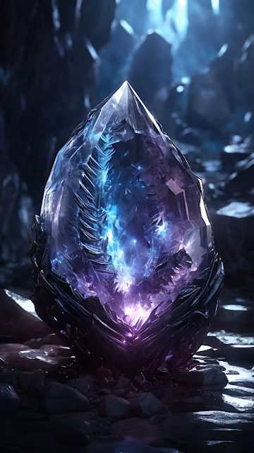 Mystical Glowing Violet Blue Energy Core Crystal - Free 4K & 8K Mobile Wallpaper