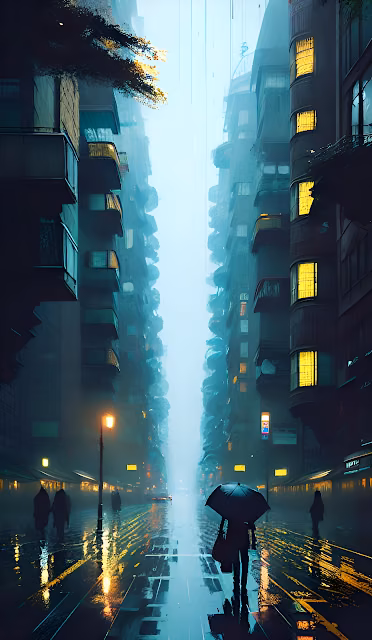 Narrow City Alleyway in Heavy Rain and Fog - Free 4K & 8K Mobile Wallpaper