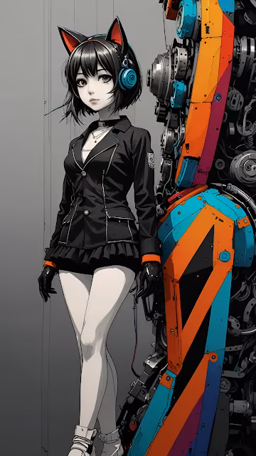 Nekomimi Anime Girl Cyberpunk Mecha Industrial Art - Free 4K & 8K Mobile Wallpaper