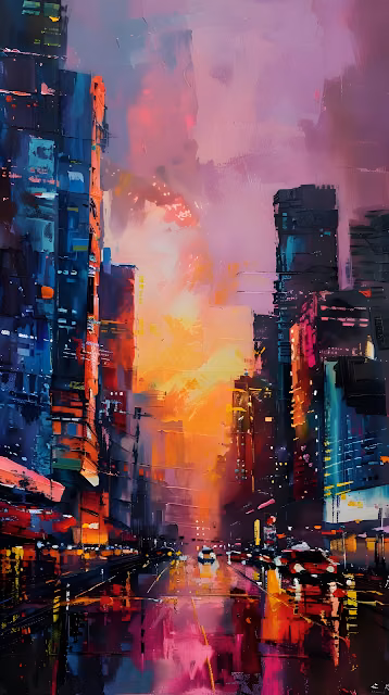 Neon City Street Abstract Painting Vibrant Urban Art - Free 4K & 8K Mobile Wallpaper