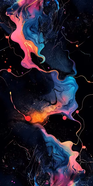 Neon Cosmic Ink Flow Abstract Vibrant Dark Fluid Art - Free 4K & 8K Mobile Wallpaper