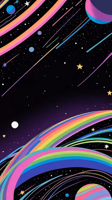 Neon Cosmic Rainbow Arcs Abstract Space Art Illustration - Free 4K & 8K Mobile Wallpaper