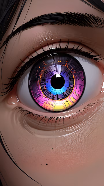 Neon Cybernetic Iris Macro View Digital Art - Free 4K & 8K Mobile Wallpaper