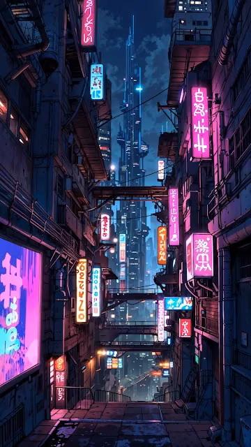Neon Cyberpunk Alley with Glowing Signs - Free 4K & 8K Mobile Wallpaper