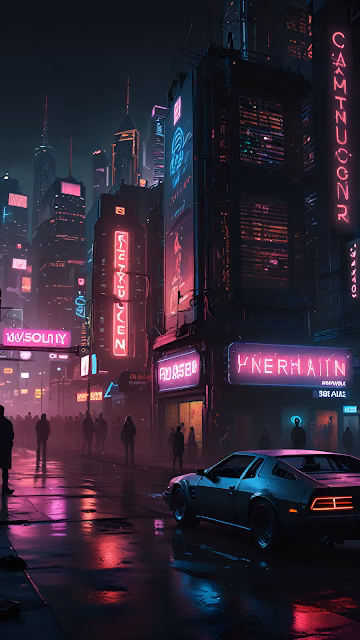 Neon Cyberpunk City Street Night Retro Car Rain - Free 4K & 8K Mobile Wallpaper