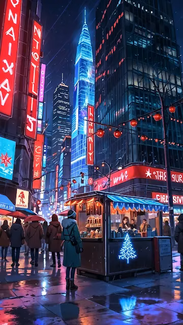 Neon Cyberpunk City Street at Night - Free 4K & 8K Mobile Wallpaper