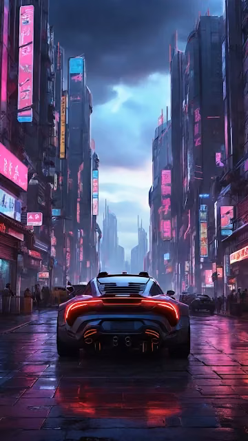 Neon Cyberpunk Cityscape Drive Futuristic Sports Car - Free 4K & 8K Mobile Wallpaper