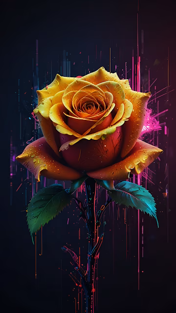 Neon Cyberpunk Rose Art Dark Futuristic Flower - Free 4K & 8K Mobile Wallpaper