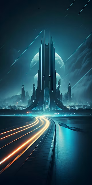 Neon Cyberpunk Skyscraper with Light Trails at Night - Free 4K & 8K Mobile Wallpaper