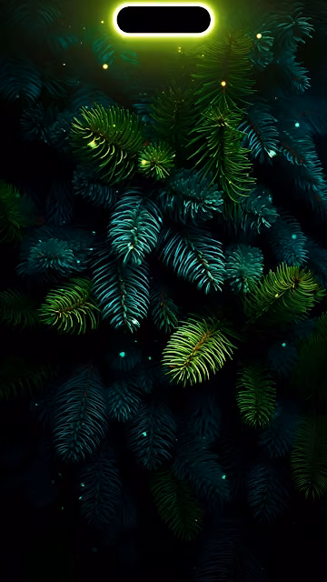 Neon Dynamic Island Glow Dark Pine Tree Branches - Free 4K & 8K Mobile Wallpaper