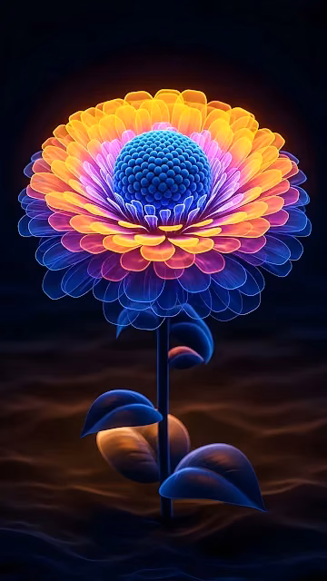 Neon Glowing Abstract Flower with Blue and Orange Petals - Free 4K & 8K Mobile Wallpaper