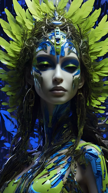 Neon Green Blue Cyberpunk Shaman Portrait - Free 4K & 8K Mobile Wallpaper
