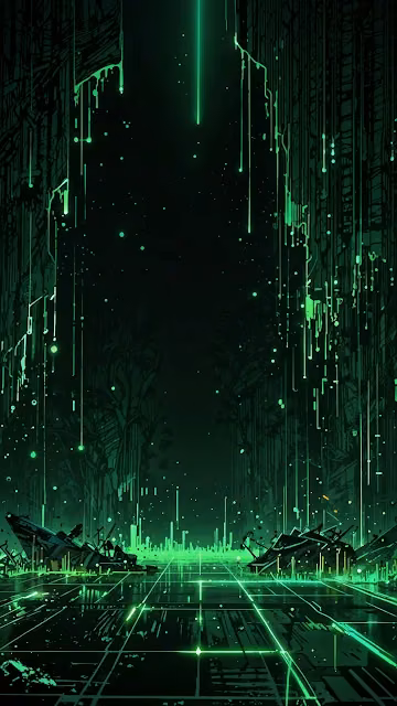 Neon Green Digital Rain in Cyberpunk Alley - Free 4K & 8K Mobile Wallpaper
