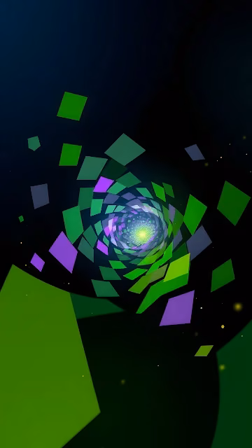 Neon Green and Purple Geometric Vortex Tunnel - Free 4K & 8K Mobile Wallpaper