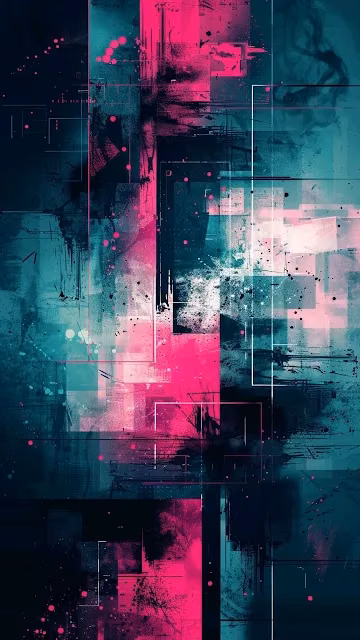 Neon Magenta Teal Abstract Grid Grunge Art - Free 4K & 8K Mobile Wallpaper