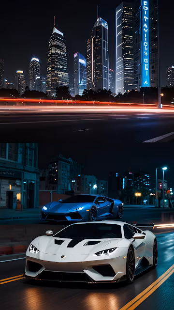 Neon Metropolis Night Drive with Supercars and Light Trails - Free 4K & 8K Mobile Wallpaper