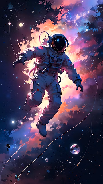 Neon Nebula Astronaut Floating in Cosmic Voids Art - Free 4K & 8K Mobile Wallpaper