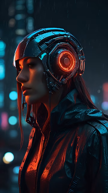 Neon Noir Cyberpunk Woman Glowing Headset Rain - Free 4K & 8K Mobile Wallpaper
