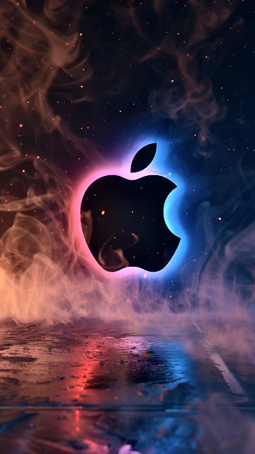 Neon Smoke Apple Logo Cyberpunk Glow Reflection Art - Free 4K & 8K Mobile Wallpaper
