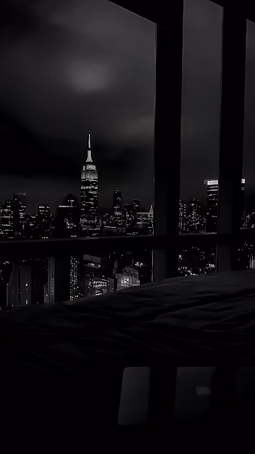 New York City Skyline Night View Monochrome Window Frame - Free 4K & 8K Mobile Wallpaper