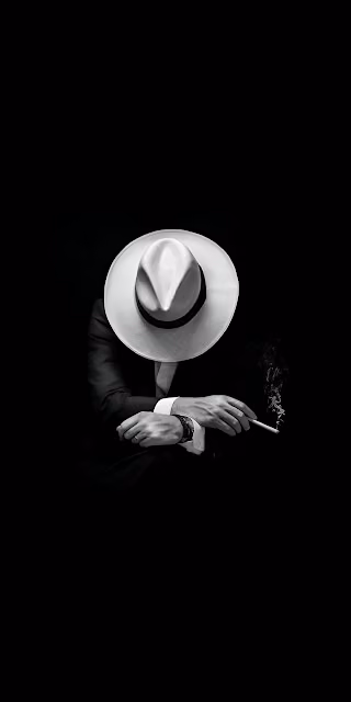Noir Man Smoking White Fedora Black and White Portrait - Free 4K & 8K Mobile Wallpaper