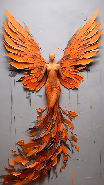 Orange Phoenix Angel Sculpture Textured Wall Art - Free 4K & 8K Mobile Wallpaper