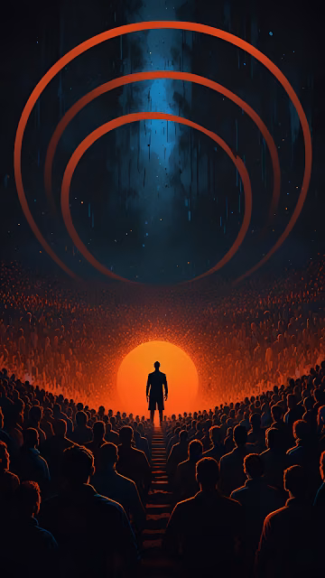 Orator Silhouette Facing Fiery Crowd Red Rings - Free 4K & 8K Mobile Wallpaper
