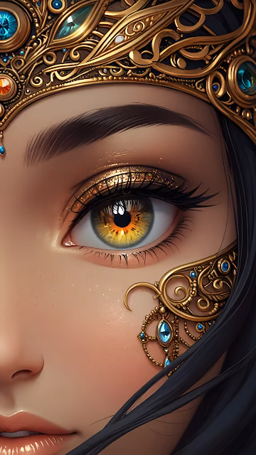 Ornate Gold Crown and Gemstone Eye Adornment - Free 4K & 8K Mobile Wallpaper